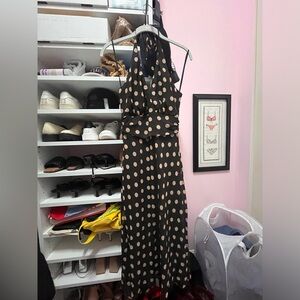 Brown and Beige Polka Dot Halter Dress